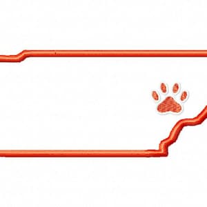 State of Tennessee applique with paw print embroidery design download - 5x7 hoop size