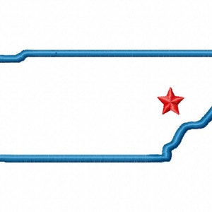 State of Tennessee applique with Knoxville star embroidery design download 6x10 hoop size