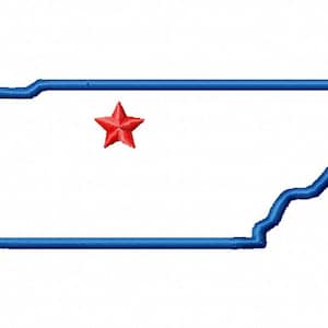 State of Tennessee applique with Nashville star embroidery design download 5x7 hoop size