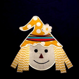 Scarecrow applique design download - 5x7 and 6x10 hoop sizes - Add ribbon for hair!