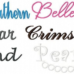 May include: A graphic design with the text "Southern Belles wear Crimson and Pearls" in different colors and fonts. The text is in a cursive style.