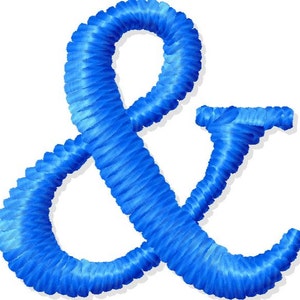 May include: A blue ampersand symbol made of yarn, with a white background.