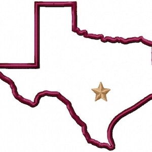 State of Texas applique with Texas star embroidery design download - 5x7 hoop size