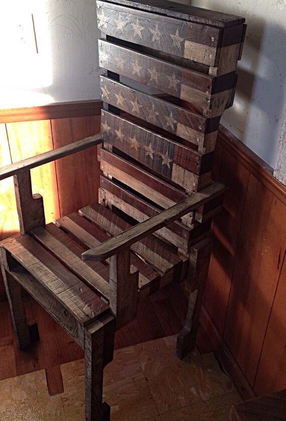 Captains Chair Made From Pallets And Stained Crimson And Indigo