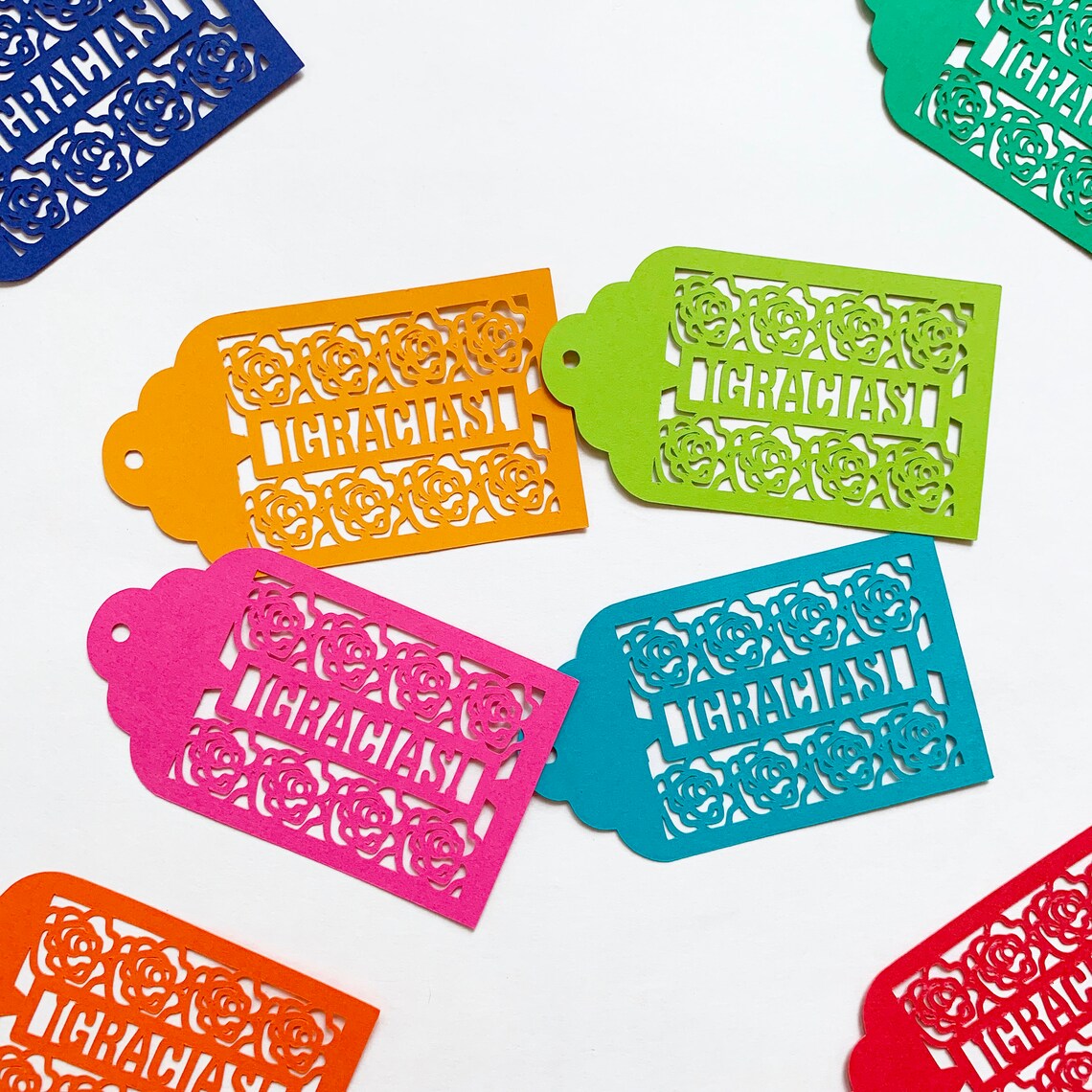 Spanish Papel Picado Cardstock Tags Gracias Tags present Etsy