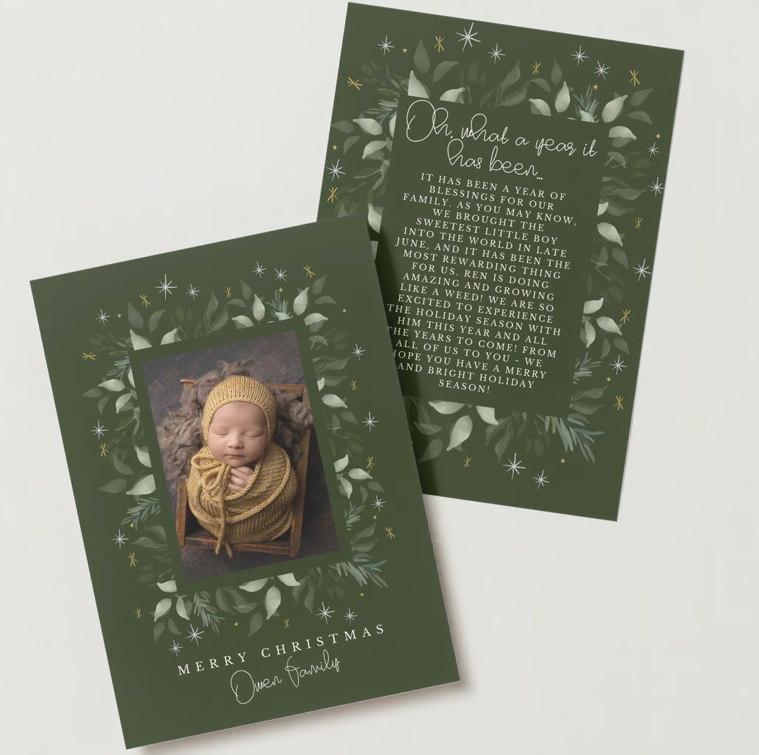 Editable Christmas Card Canva Template Greenery Green - Etsy