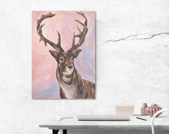 Acrylic Painting on Canvas | Original Art Deer Painting | Stag Wall Art Cabin Decor | Spirit Animal Art