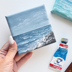 Mini painting - 4x4 acrylic painting - Original art - Coastal wall art- Small canvas art- Beach decor - Paintings on canvas - Ocean wall art