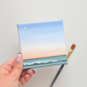 Mini Canvas Painting Ocean, Sunset & Moon Original Acrylic Painting | Seascape Art on Small Canvas | Beach Wall Art Tropical Painting