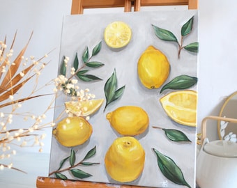 Lemons Acrylic Painting on Canvas | Kitchen Wall Art | Original Food Art | Fruit Painting | Kitchen Decor | Beach Decor | Farmhouse Decor