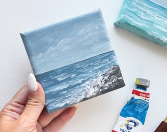 Mini painting - 4x4 acrylic painting - Original art - Coastal wall art- Small canvas art- Beach decor - Paintings on canvas - Ocean wall art