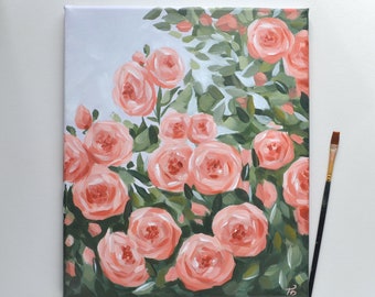 Pink Rose Flowers Original Acrylic Painting on Canvas  | Floral Wall Art | Abstract Floral Painting | Bedroom Decor | Gifts for Her
