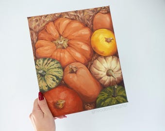 Original Oil Painting on Canvas | Pumpkin Art | Cozy Fall Aesthetic Wall Art | Autumn Harvest Art | Farm House Decor | Thanksgiving Artwork