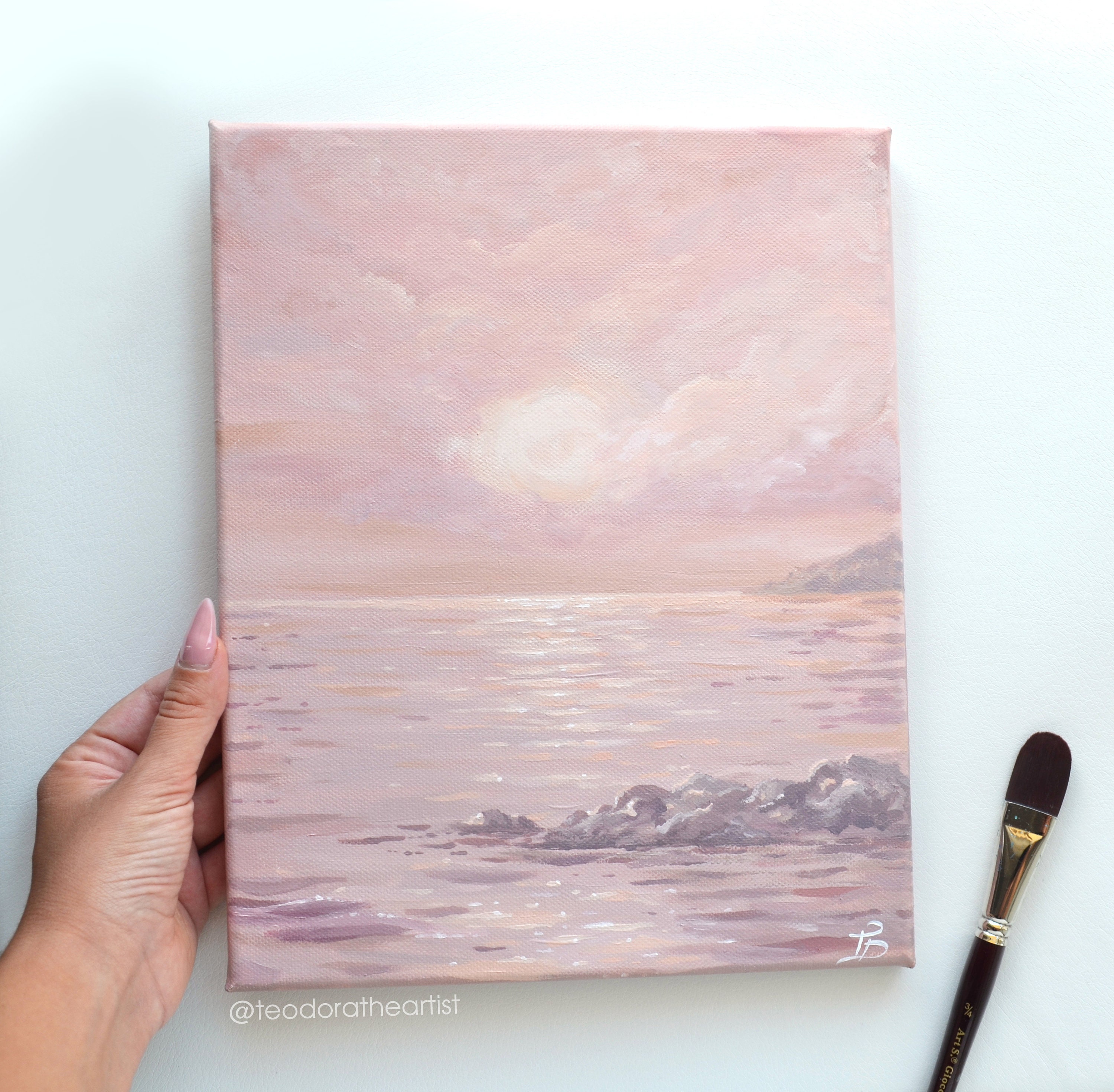 Acrylic Painting on Canvas- Pink Ocean Art - Sunset Wall Art - Original ...