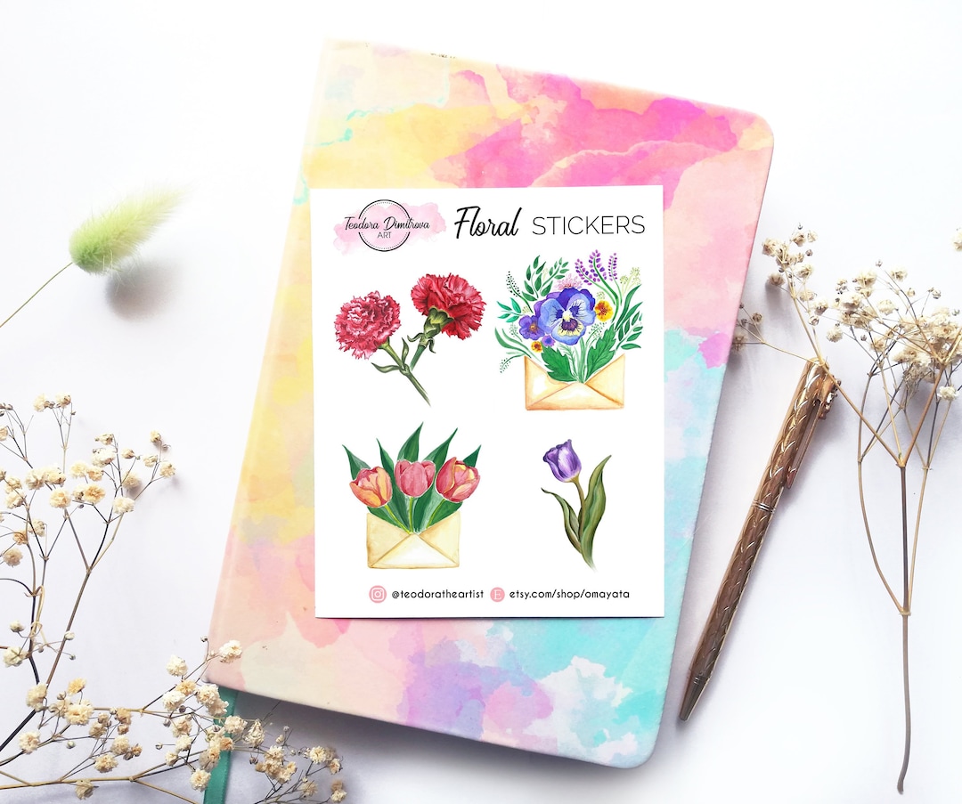 Floral Stickers - Cute Watercolor Flowers , Glossy Planner Stickers - Etsy