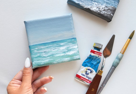 Super Easy 10 minute Mini Canvas Ocean Acrylic Painting 🌊 Paint