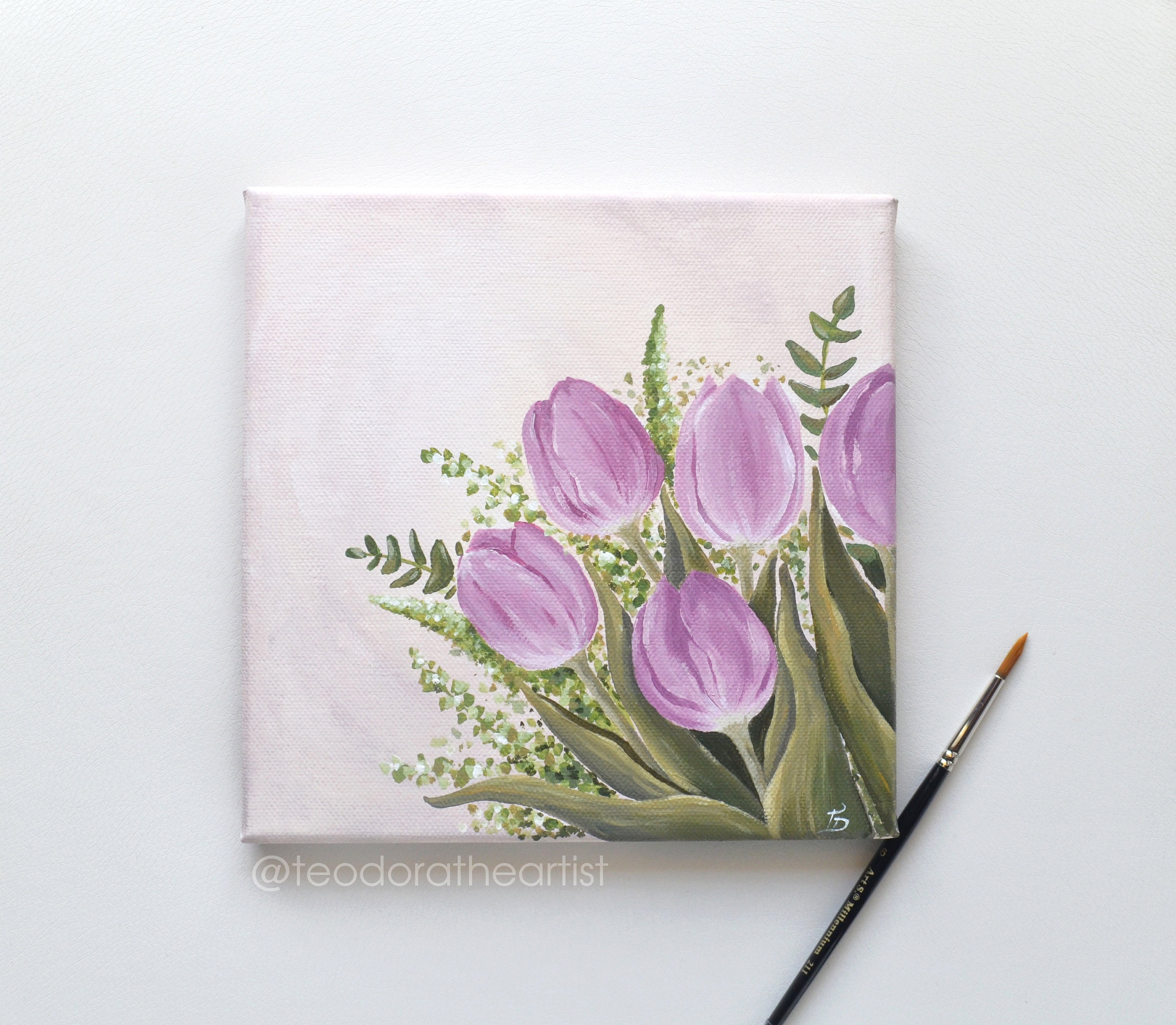 Original Acrylic Painting Tulip Flowers | Floral Painting Tulip Wall ...