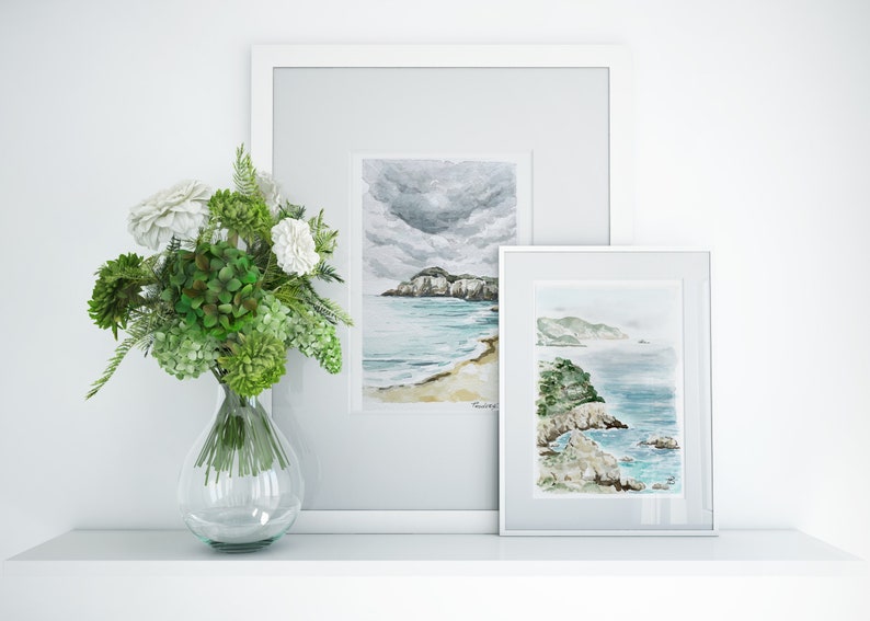 Original Watercolor Art Coastal Painting Beach Decor Etsy