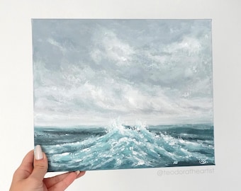 Original Seascape Acrylic Painting on Canvas | Ocean and Clouds Painting | Beach House Wall Art | Nautical Decor | Waves Artwork