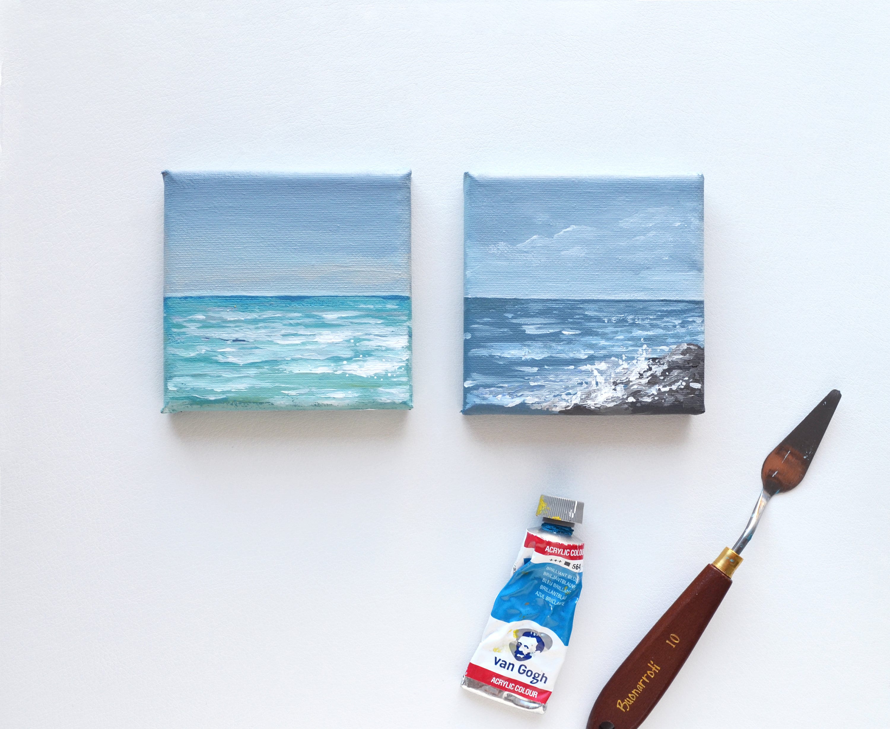 ミニ絵画 - ターコイズブルーのアクリル画 - キャンバスの抽象画 - 海 