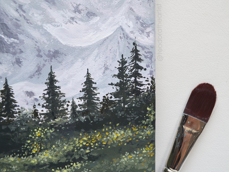 Acrylic Painting on Canvas | Small Canvas Art | Snowy Mountain & Pine ...