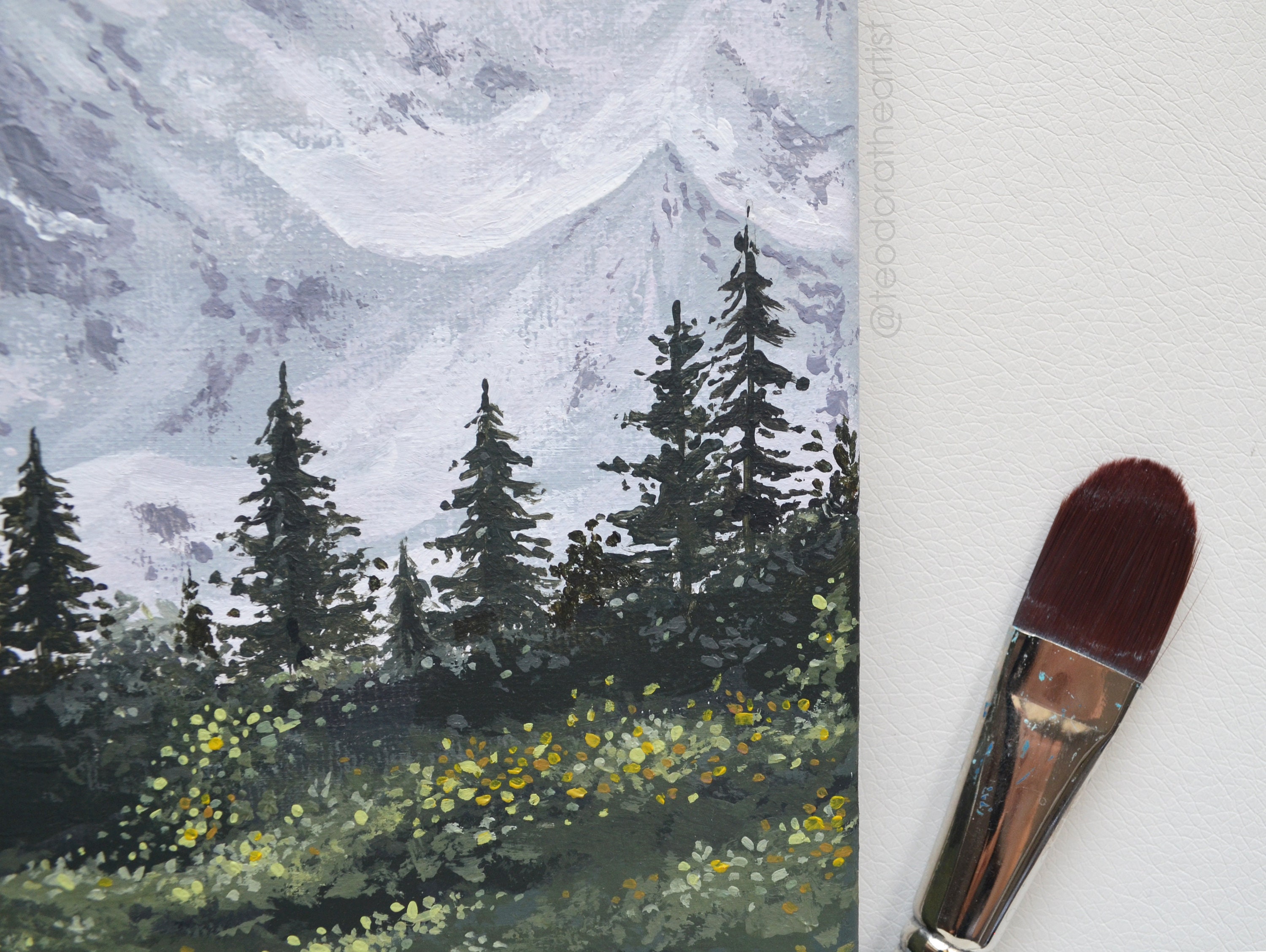 Acrylic Painting on Canvas | Small Canvas Art | Snowy Mountain & Pine ...