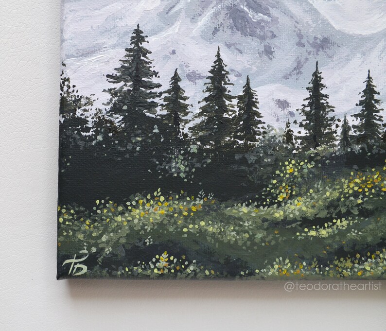 Acrylic Painting on Canvas Small Canvas Art Snowy Mountain & Pine Trees ...