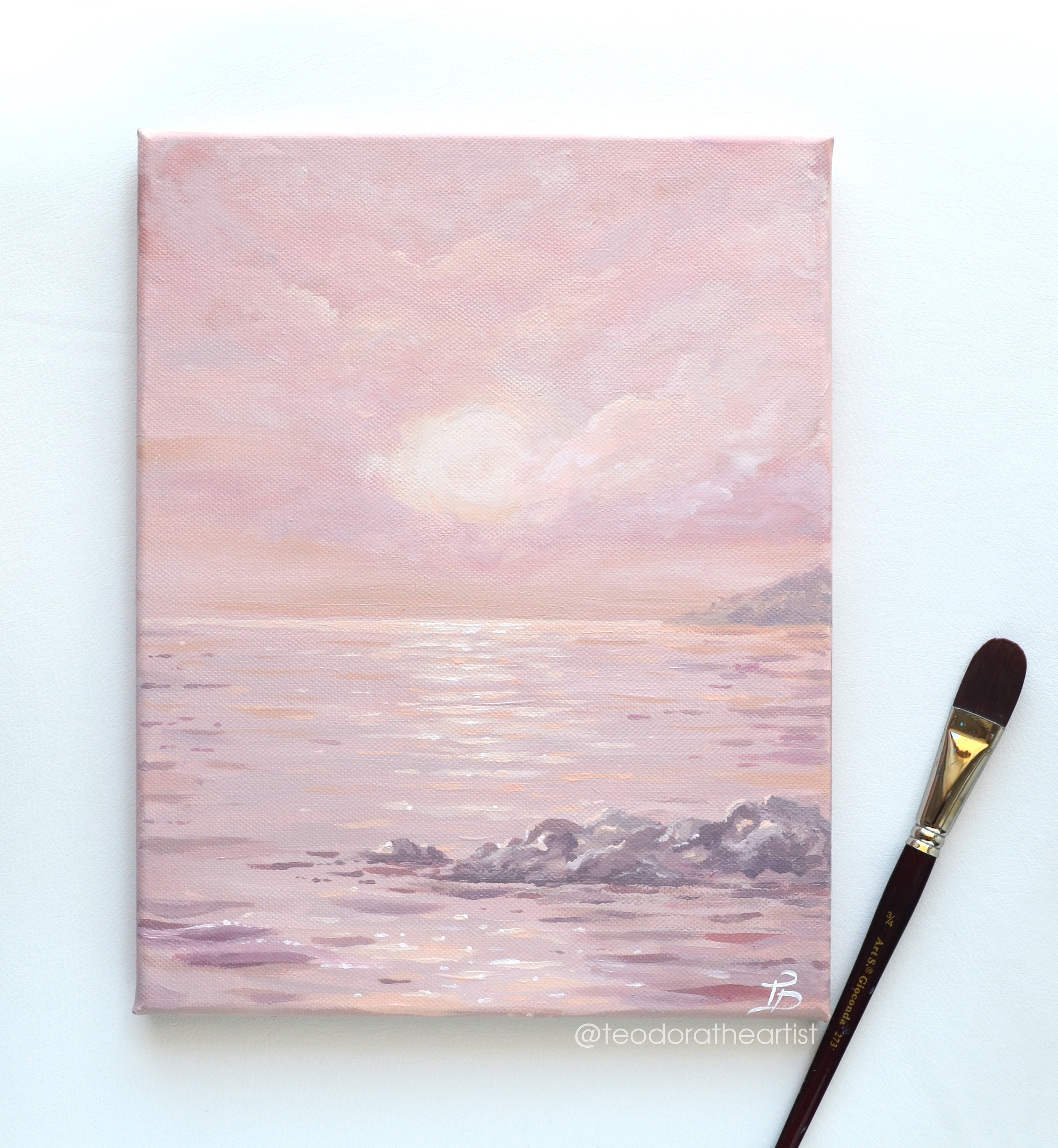Acrylic Painting on Canvas- Pink Ocean Art - Sunset Wall Art - Original ...
