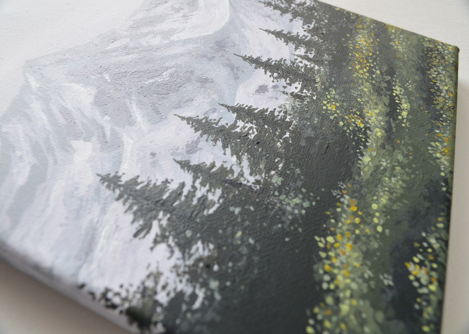 Acrylic Painting on Canvas | Small Canvas Art | Snowy Mountain & Pine ...