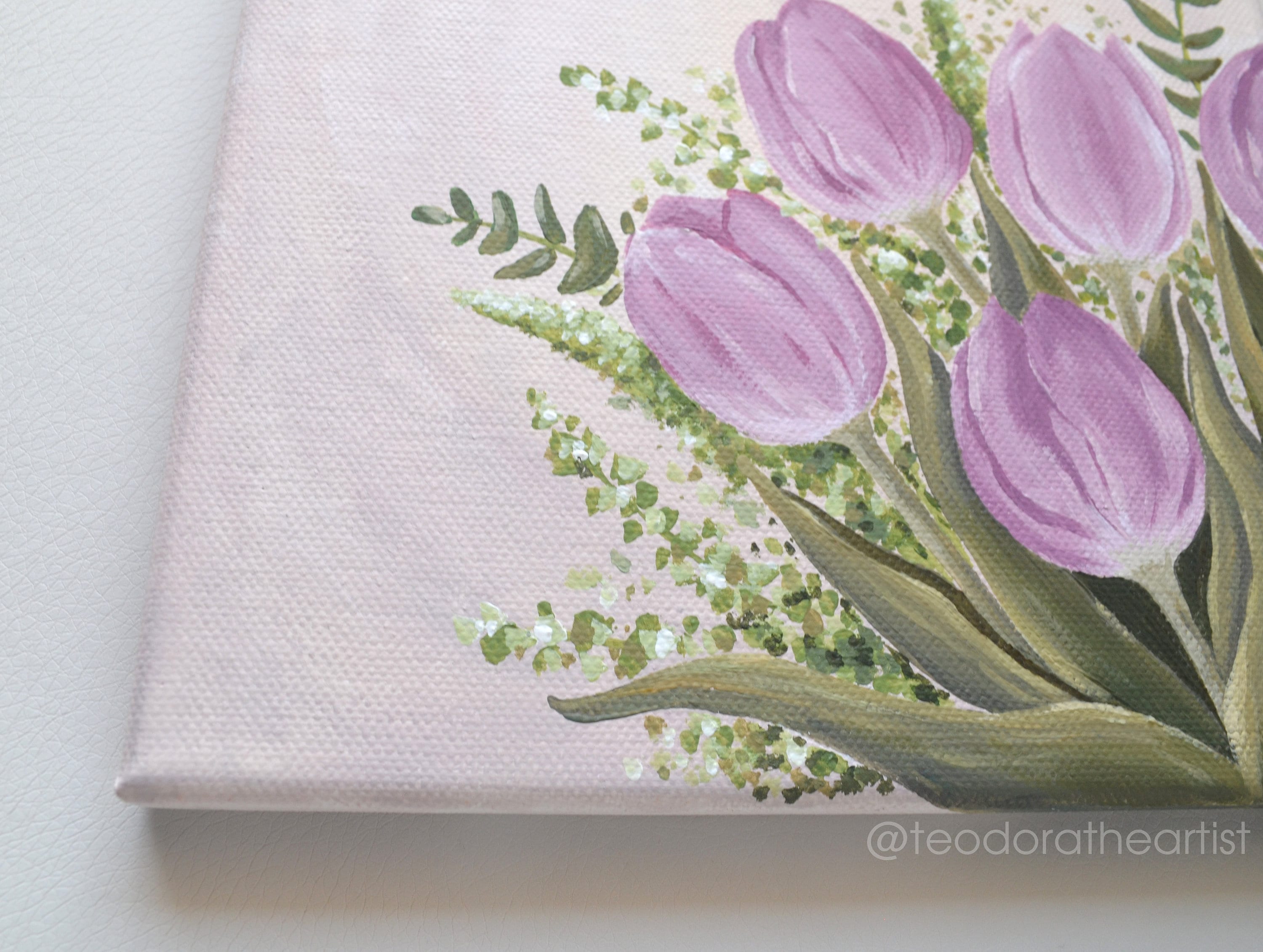 Original Acrylic Painting Tulip Flowers | Floral Painting Tulip Wall ...