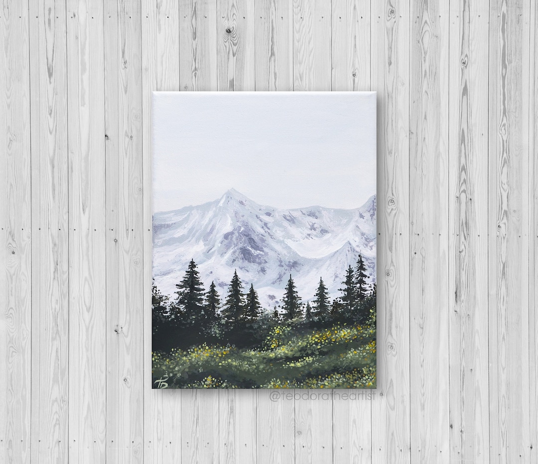 Acrylic Painting on Canvas | Small Canvas Art | Snowy Mountain & Pine ...