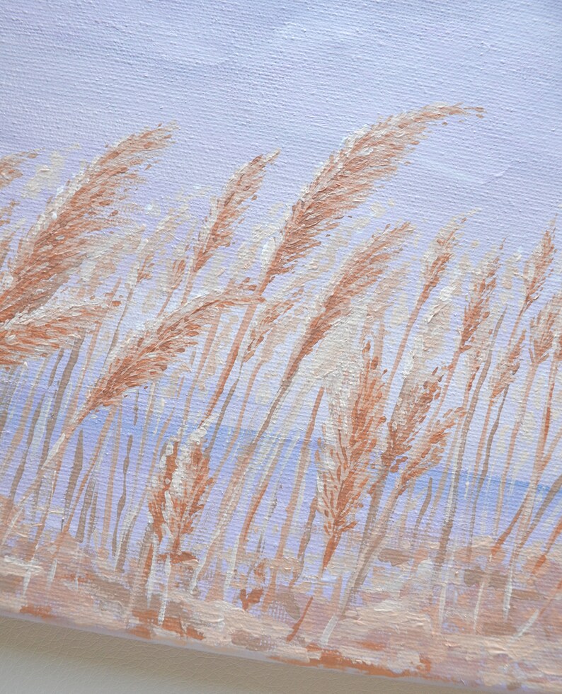 Pampas Grass Original Art Acrylic Painting Purple Coastal Wall Art