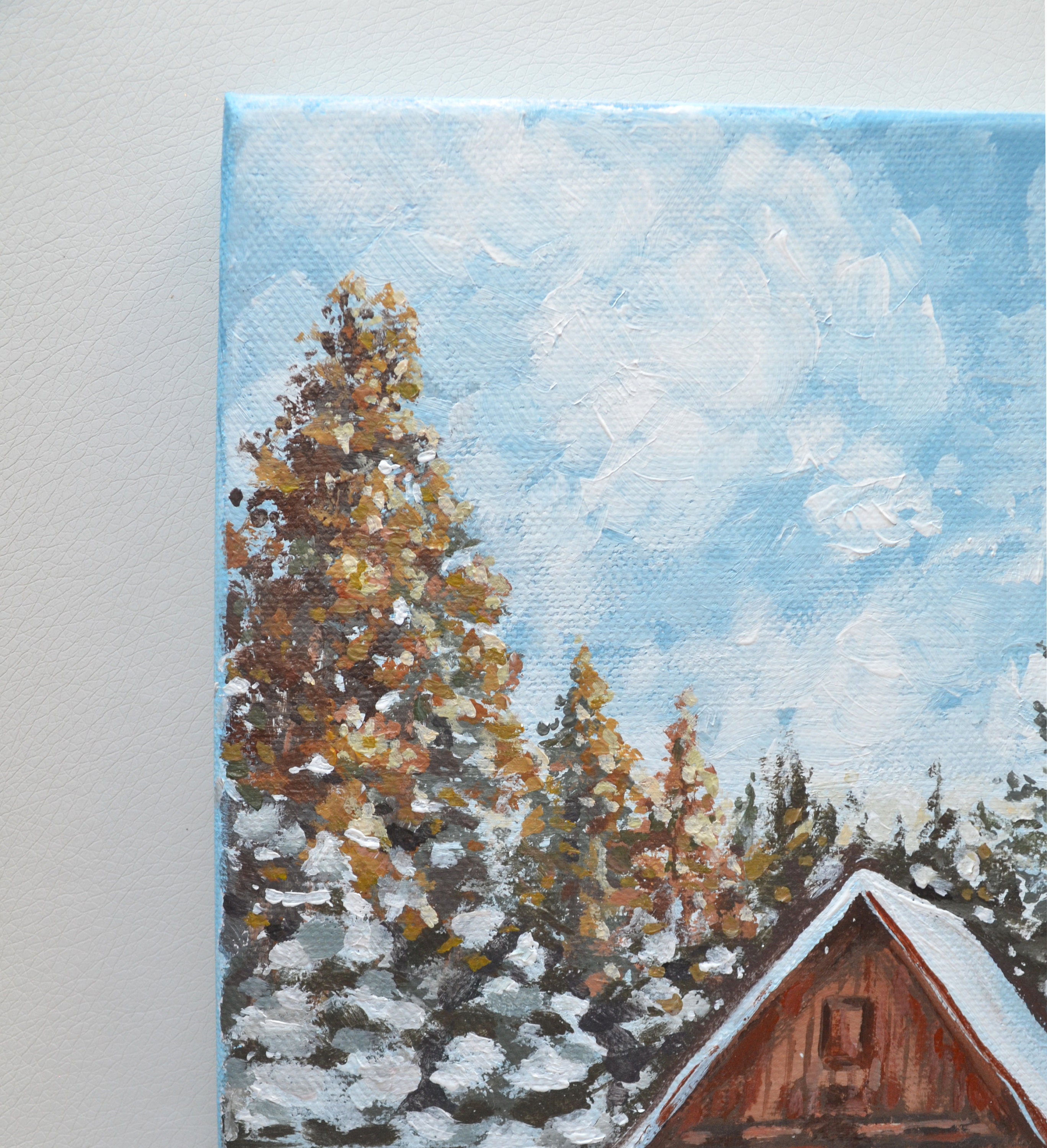Winter Cabin Original Acrylic Painting on Small Canvas | Snowy Mountain ...
