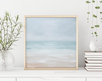 Original Painting on Small Canvas | Neutral Ocean Wall Art | Mini Seascape Painting | Beach Painting | Seascape Study