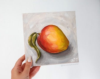 Mango Fruit Acrylic Painting on Canvas | Kitchen Wall Art | Original Food Art | Fruit Painting | Fruit Wall Art | Tropical Wall Art Decor