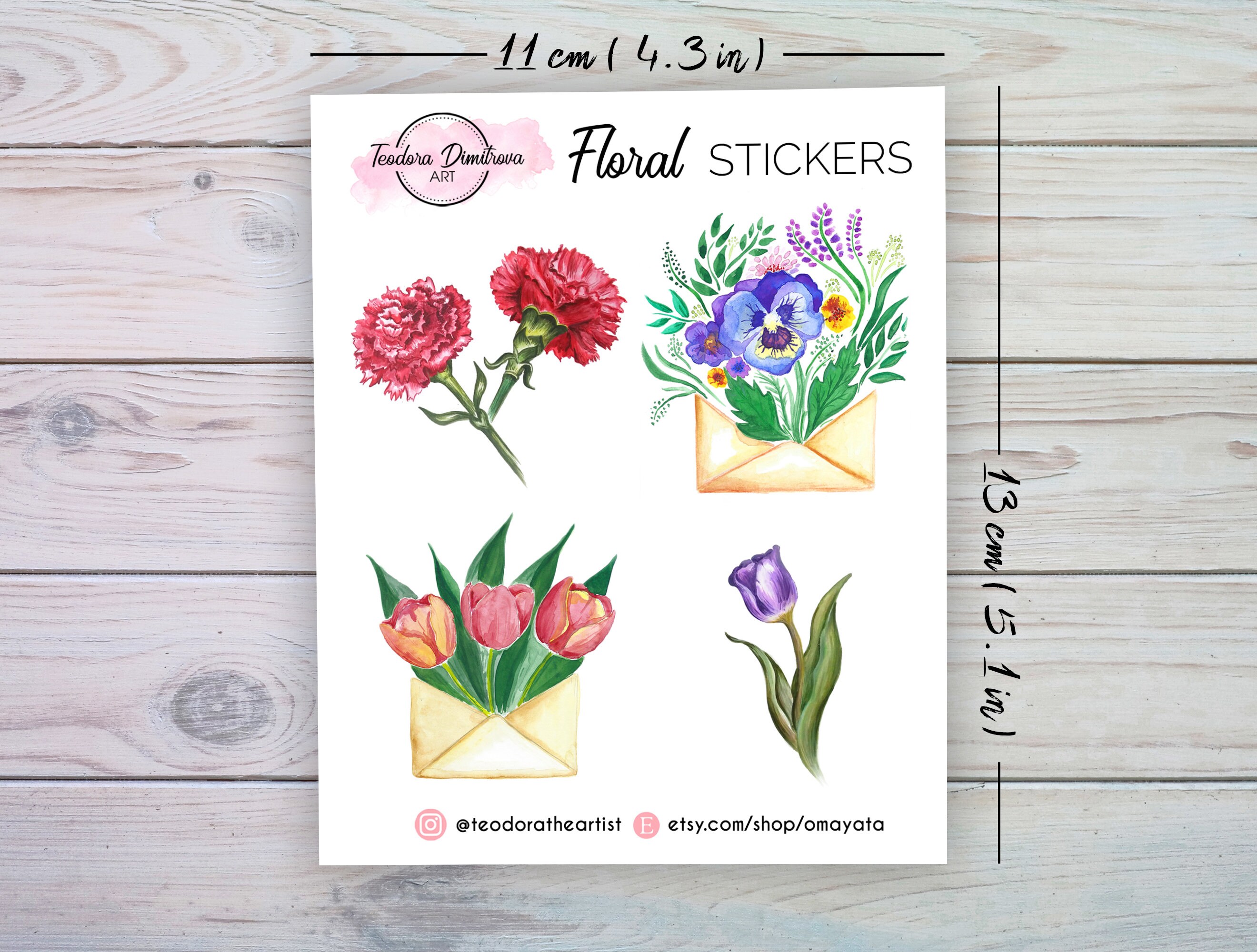 Floral Stickers Cute Watercolor Flowers Glossy Planner - Etsy