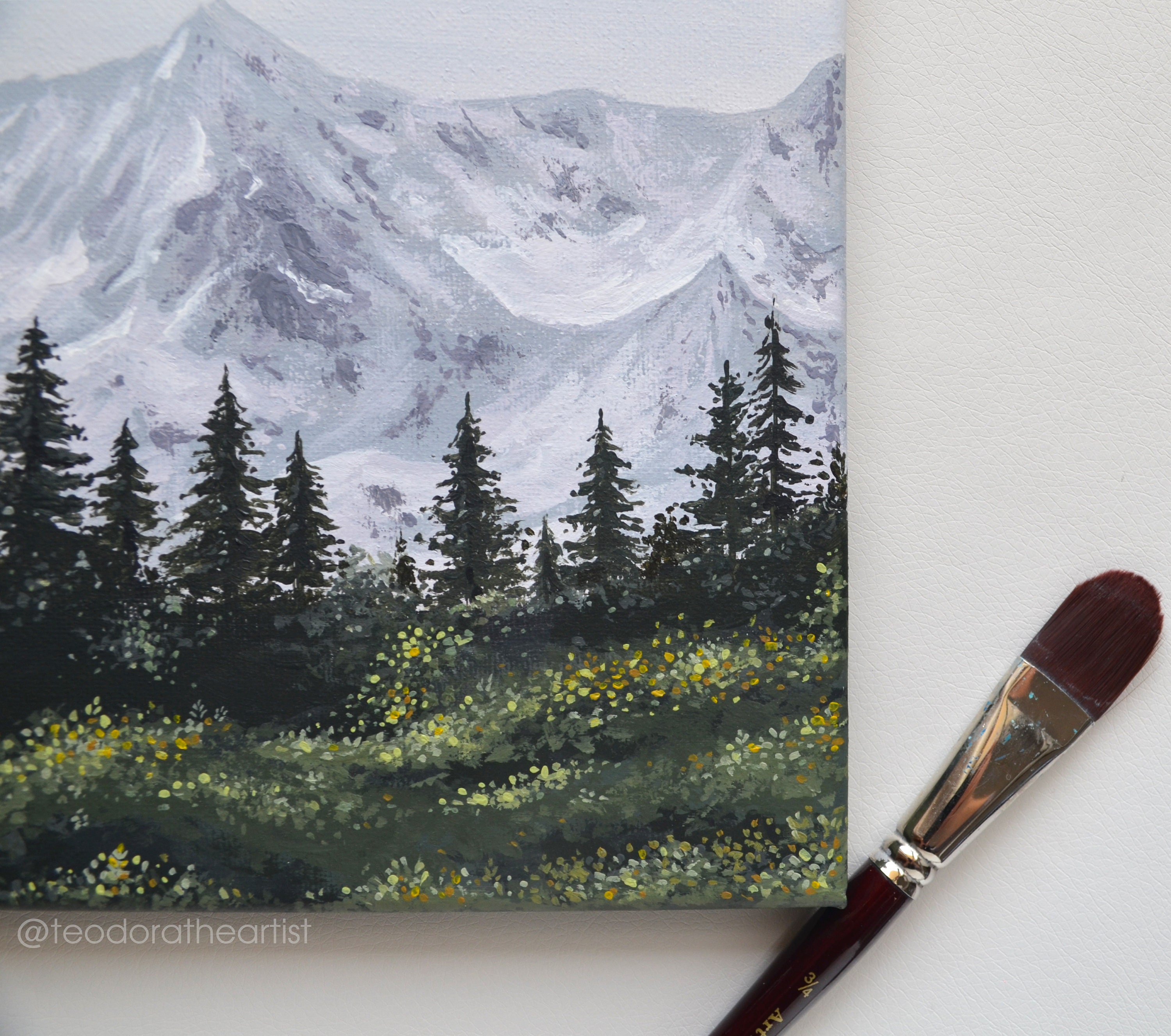 Acrylic Painting on Canvas | Small Canvas Art | Snowy Mountain & Pine ...