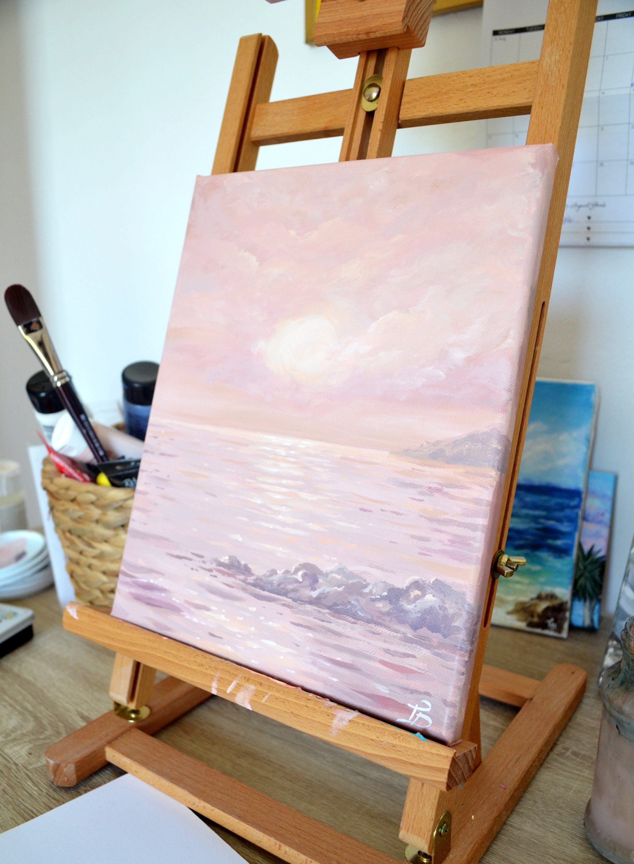 Acrylic Painting on Canvas- Pink Ocean Art - Sunset Wall Art - Original ...
