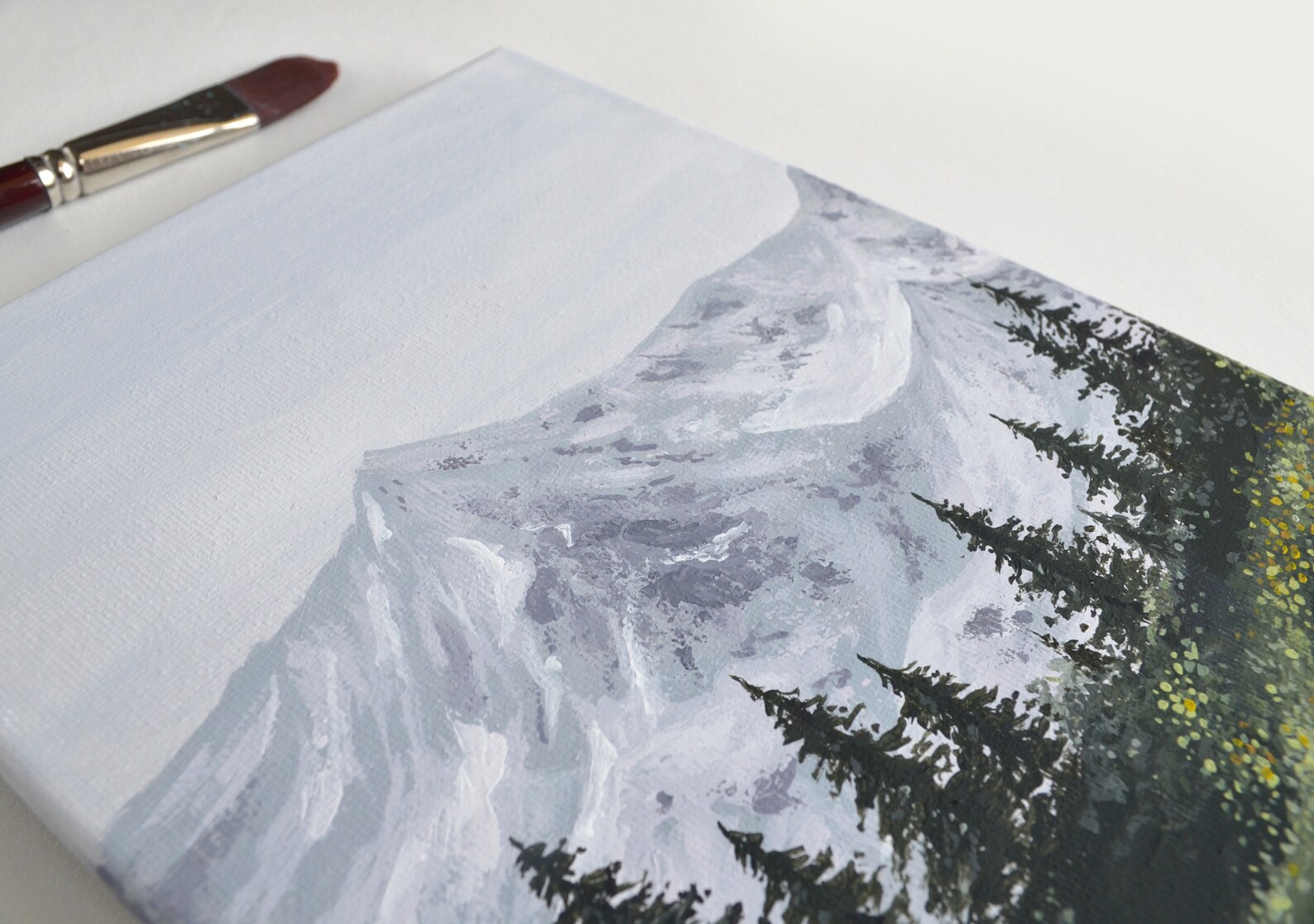 Acrylic Painting on Canvas | Small Canvas Art | Snowy Mountain & Pine ...