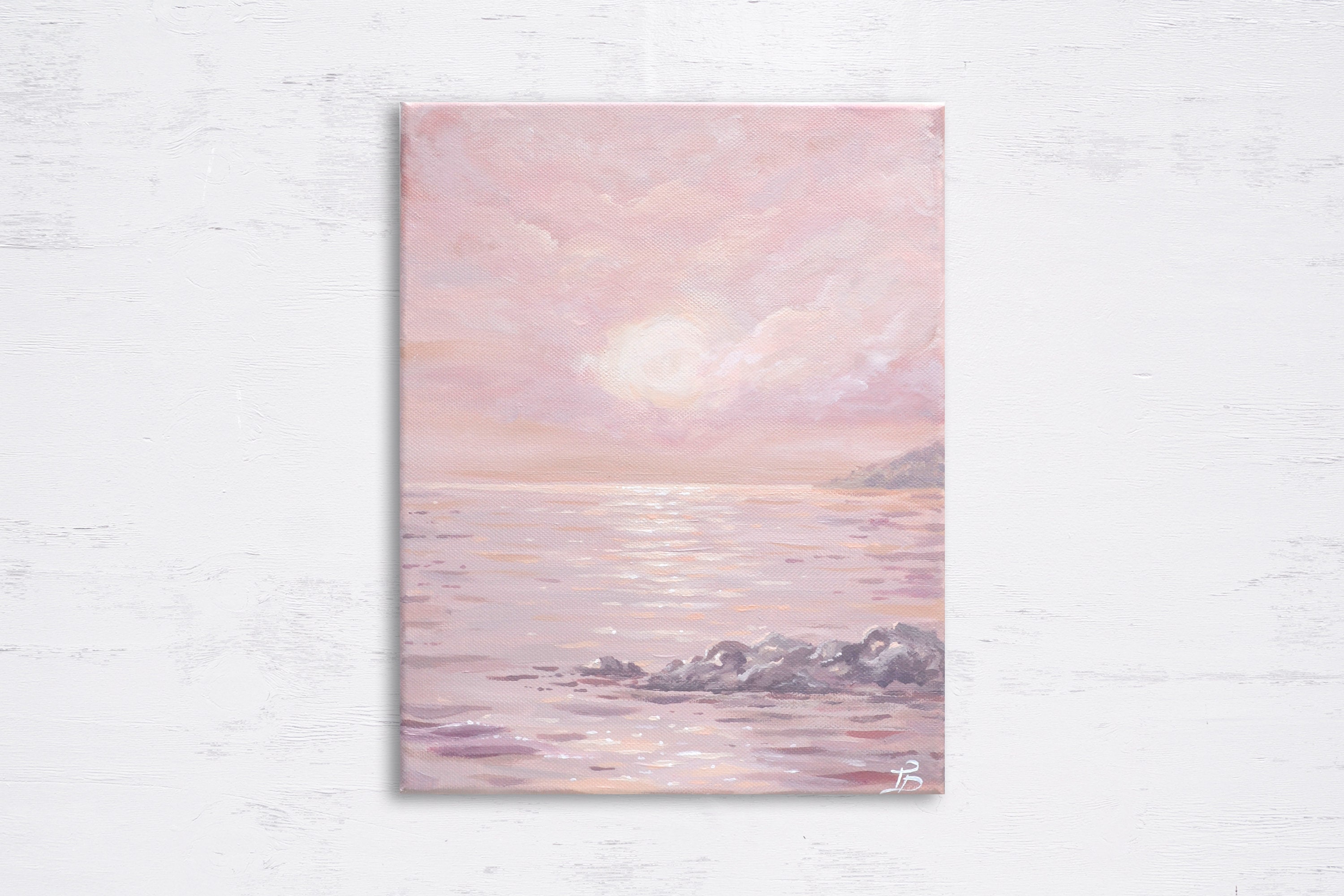 Acrylic Painting on Canvas- Pink Ocean Art - Sunset Wall Art - Original ...