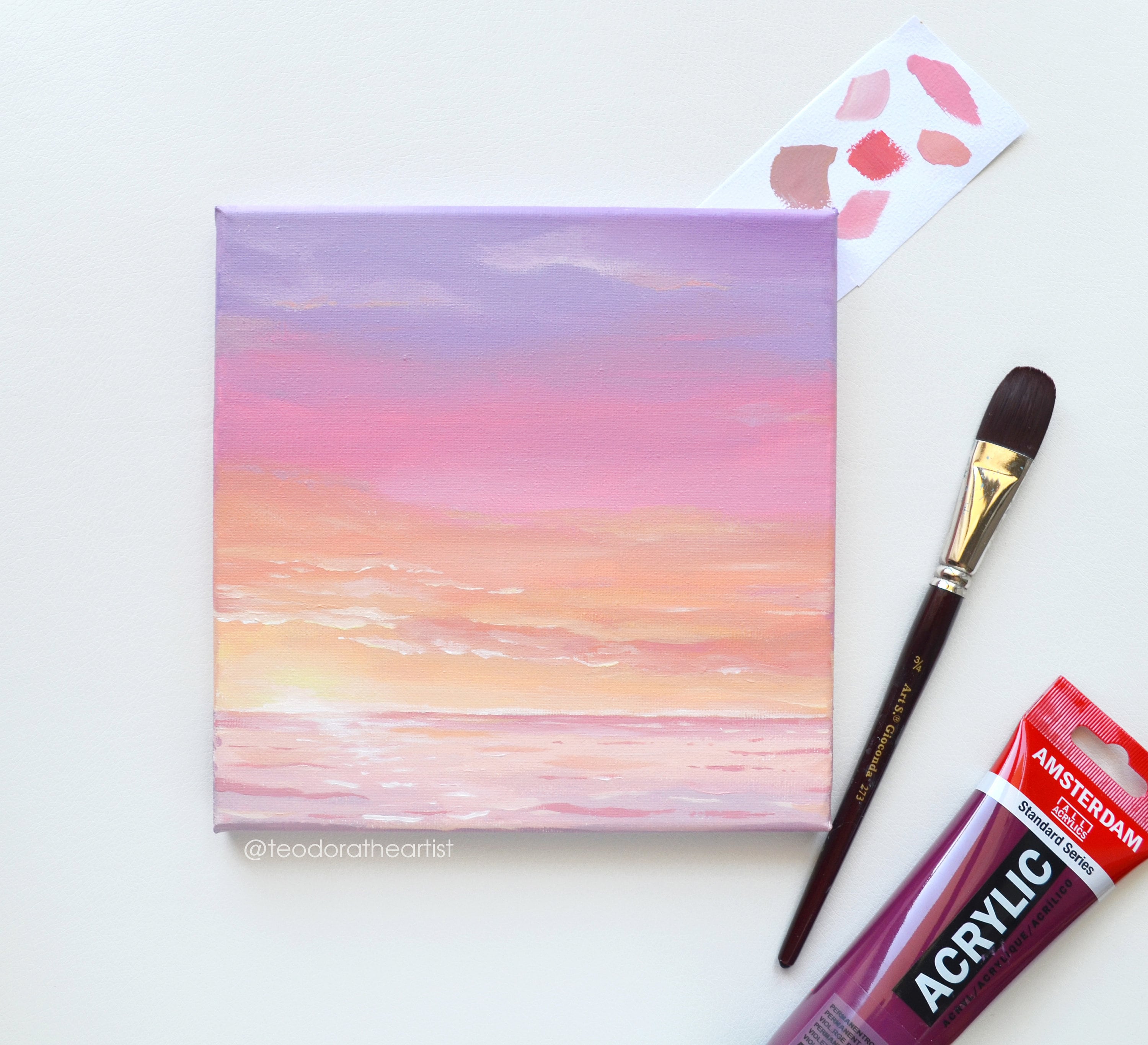 Pink Sunset Painting on Mini Canvas with Easel – Raging Artist