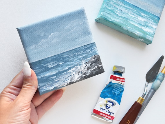 Mini Painting 4x4 Acrylic Painting Original Art Coastal Wall Art Small  Canvas Art Beach Decor Paintings on Canvas Ocean Wall Art 