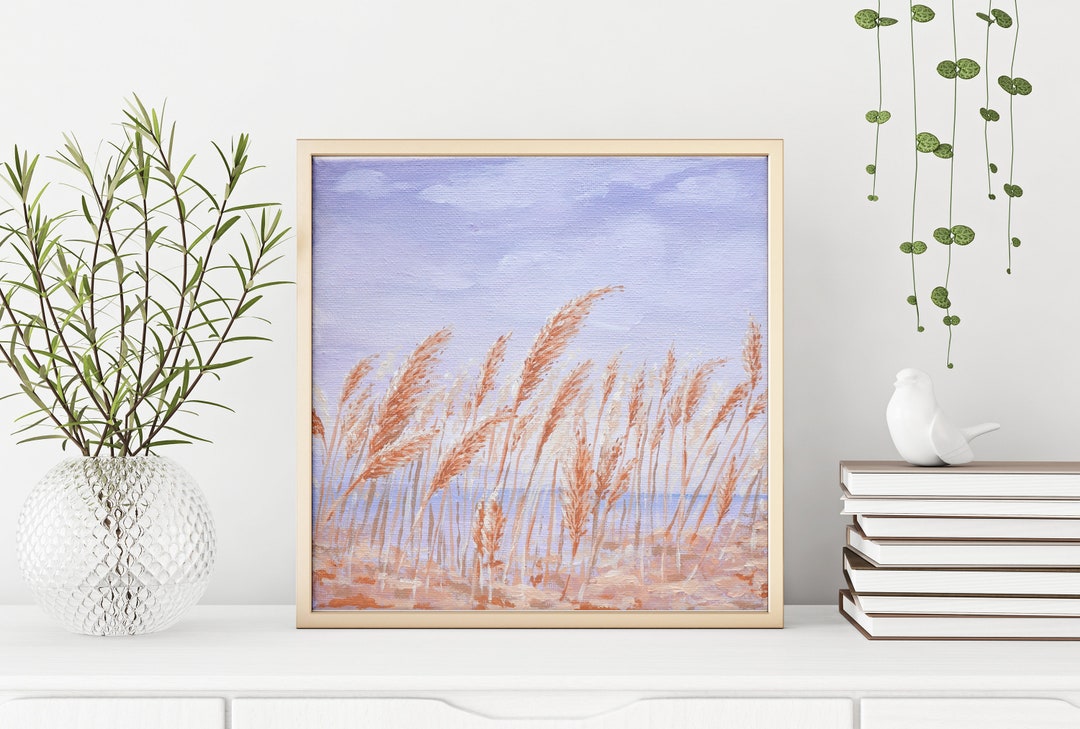 Pampas Grass Original Art Acrylic Painting Purple Coastal Wall Art