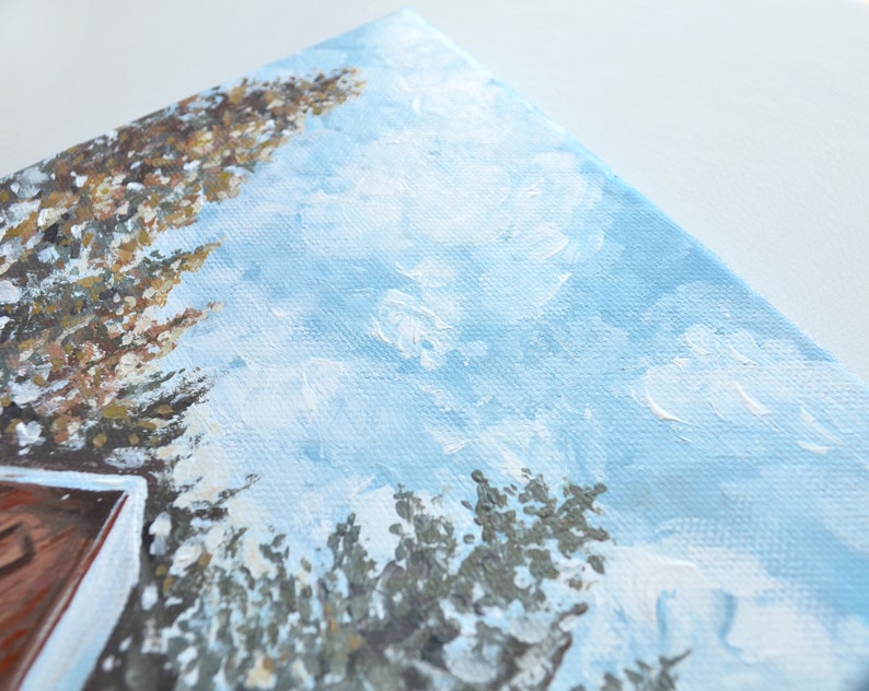 Winter Cabin Original Acrylic Painting on Small Canvas | Snowy Mountain ...