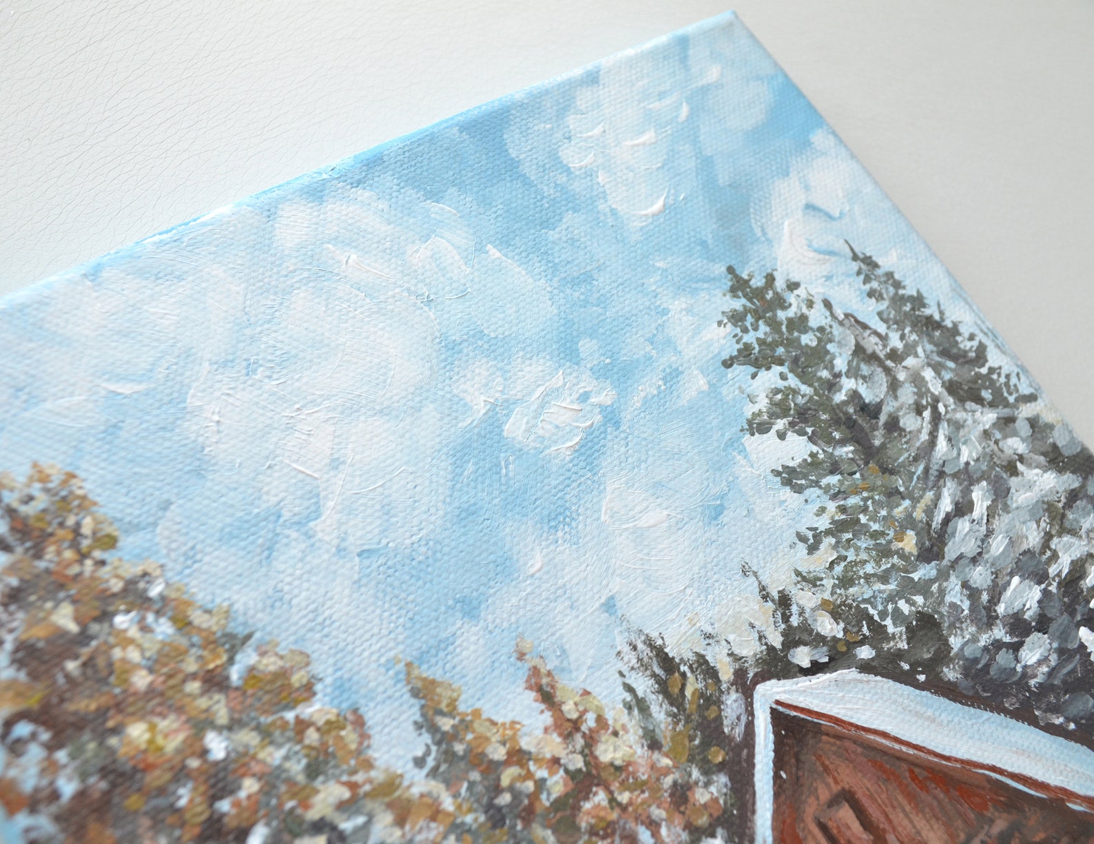 Winter Cabin Original Acrylic Painting on Small Canvas | Snowy Mountain ...