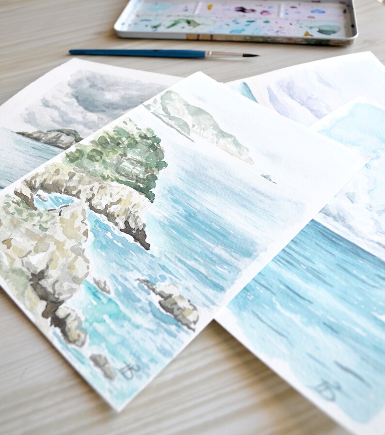 Original Watercolor Art Coastal Painting Beach Decor Etsy