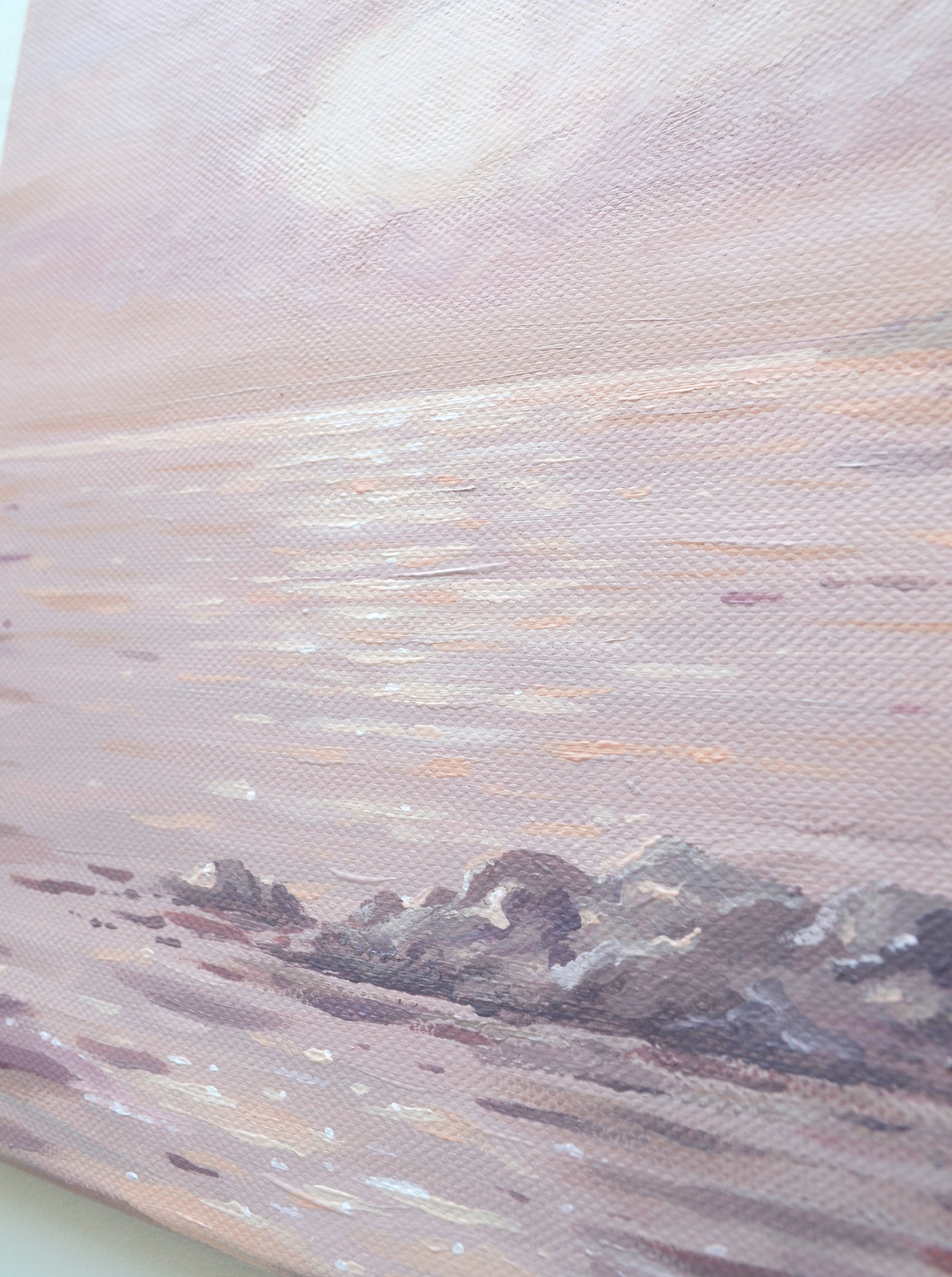 Acrylic Painting on Canvas- Pink Ocean Art - Sunset Wall Art - Original ...