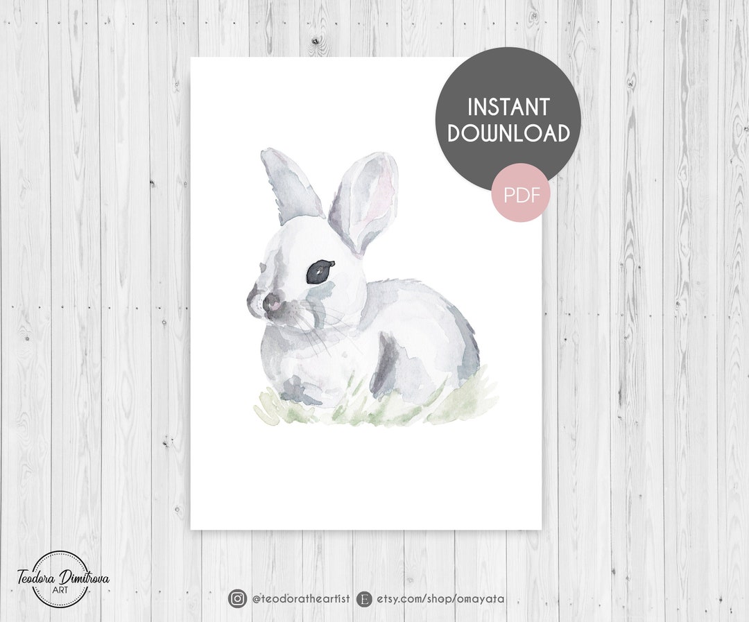 Printable Baby Bunny Nursery Art Print Watercolor Wall Art DIGITAL ...