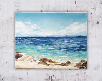 Seascape Painting - Original Artwork - Acrylics on Canvas - Greek island view