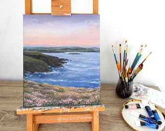 Original Painting on Canvas | Coastline, Ocean, Sunset Painting | Colorful Wall Art | Seascape Acrylic Painting